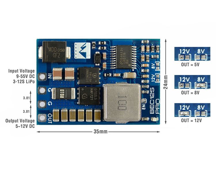 Модуль живлення Matek BEC12S-PRO, 9-55V to 5V/8V/12V-5A (121_T) 121_T фото