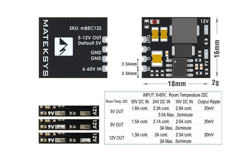 Модуль живлення Matek Micro BEC 6-60V to 5V/9V/12V-ADJ (217_T) 217_T фото