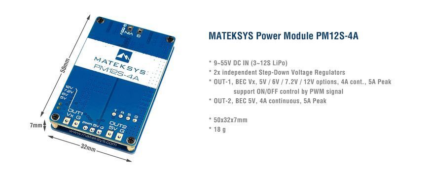 Модуль живлення Matek PM12S-4A &mdash; подвійний BEC 4А, 9&ndash;55 В, 5/6/7,2/12 В + 5 В (219_T) (219_T) фото