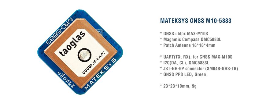 Модуль звʼязку та навігації Matek Systems MATEK M10-5883 GNSS COMPASS GPS модуль UART 99_V фото